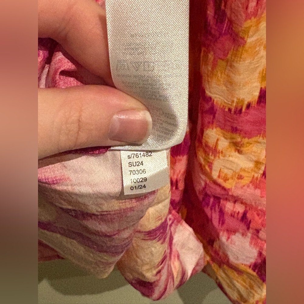 LOFT NWT Pink Floral Ikat Knotted Puff Sleeve Swing Dress Magenta Sunset Large - Picture 9 of 9